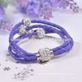 3 Layer shamballa beads pu leather man sports bracelet